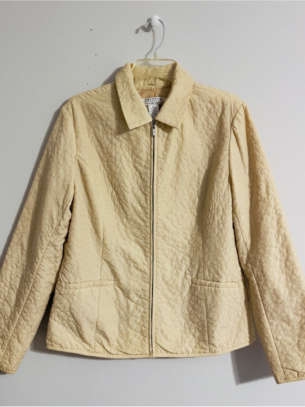 Vtg John Paul Richard Floral Quilted Zip Up Jacket PL Champagne Gold Boho Artsy